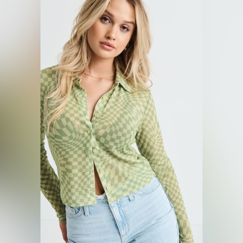 Garage Green Checkered Button Down Shirt